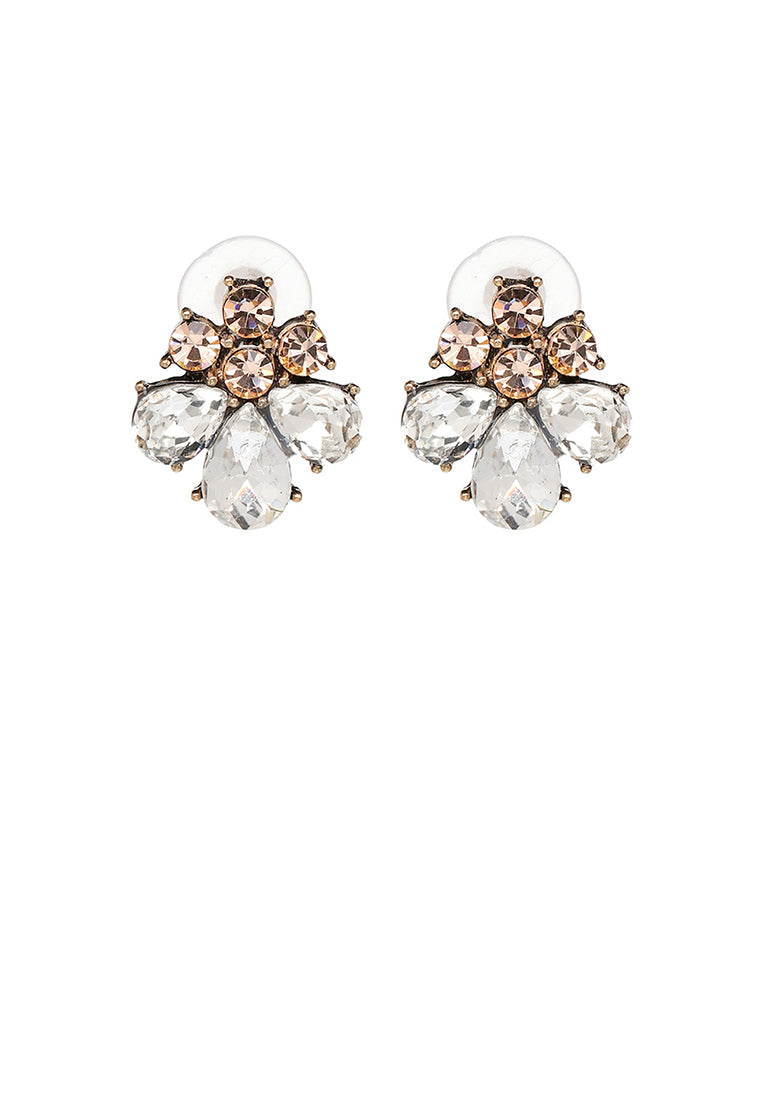 Simple and Fashion Plated Gold Floral Stud Earrings with Pink Cubic Zirconia - Luxurious Look - Vibrant Color