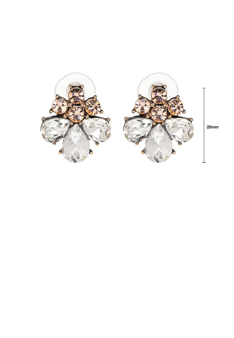 Simple and Fashion Plated Gold Floral Stud Earrings with Pink Cubic Zirconia - Luxurious Look - Vibrant Color
