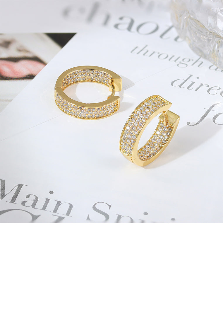 Fashion Temperament Plated Gold Geometric Hoop Earrings with Cubic Zirconia - Luxurious Look