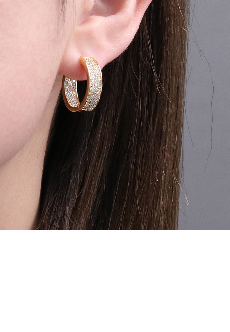 Fashion Temperament Plated Gold Geometric Hoop Earrings with Cubic Zirconia - Luxurious Look