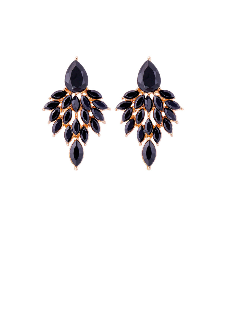 Fashion and Elegant Plated Gold Geometric Tassel Earrings with Black Cubic Zirconia - Luxurious Look
