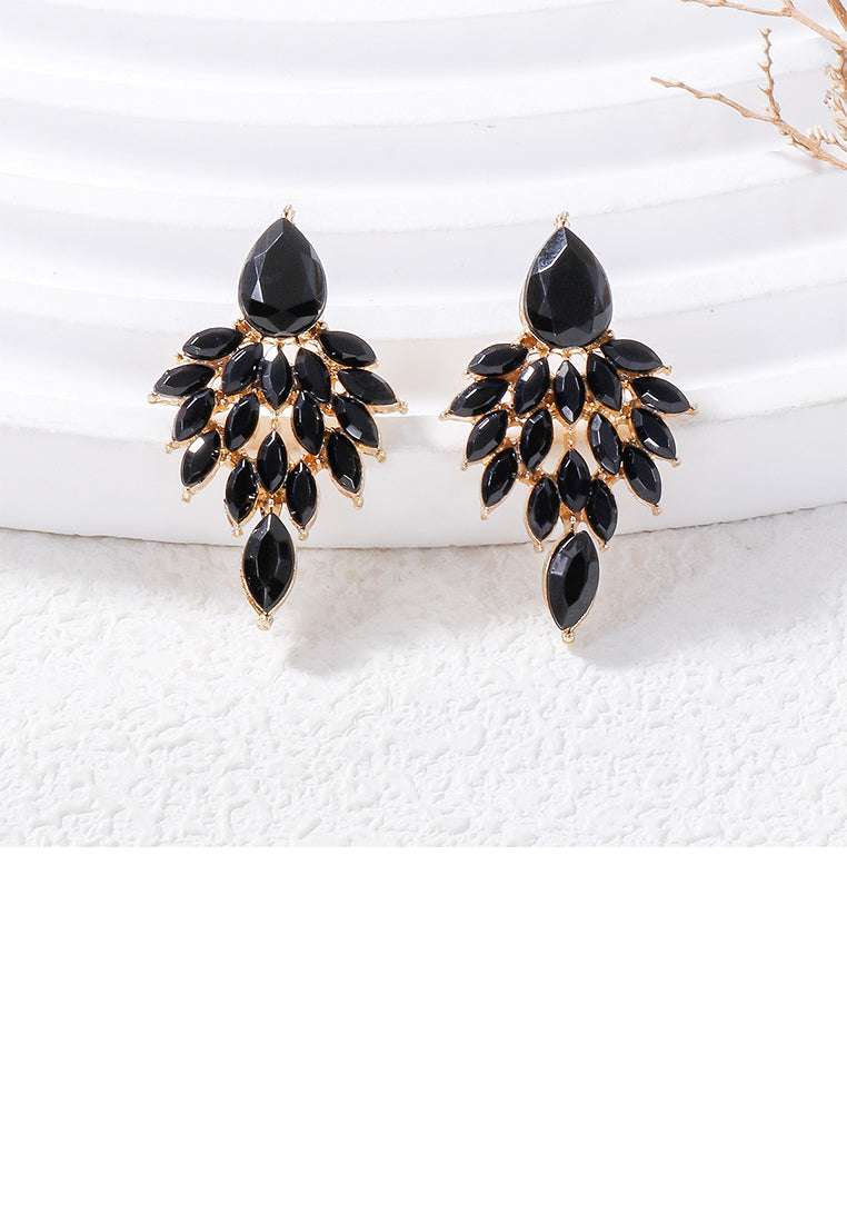 Fashion and Elegant Plated Gold Geometric Tassel Earrings with Black Cubic Zirconia - Luxurious Look
