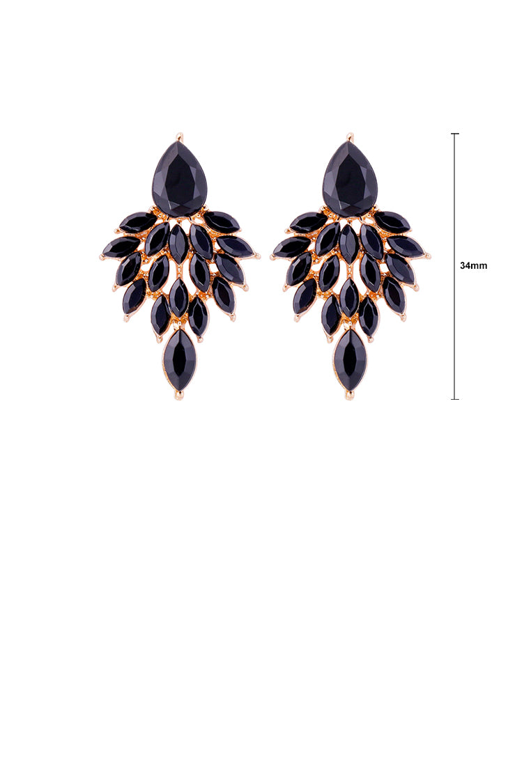 Fashion and Elegant Plated Gold Geometric Tassel Earrings with Black Cubic Zirconia - Luxurious Look