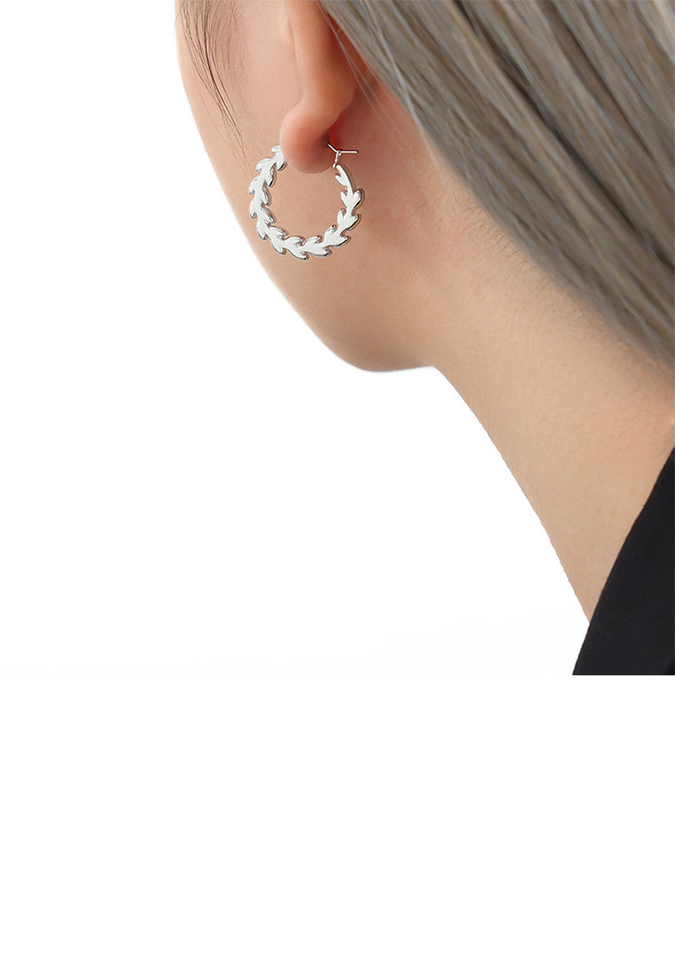 Simple and Fashion 316L Stainless Steel Leaf Geometric Hoop Earrings
