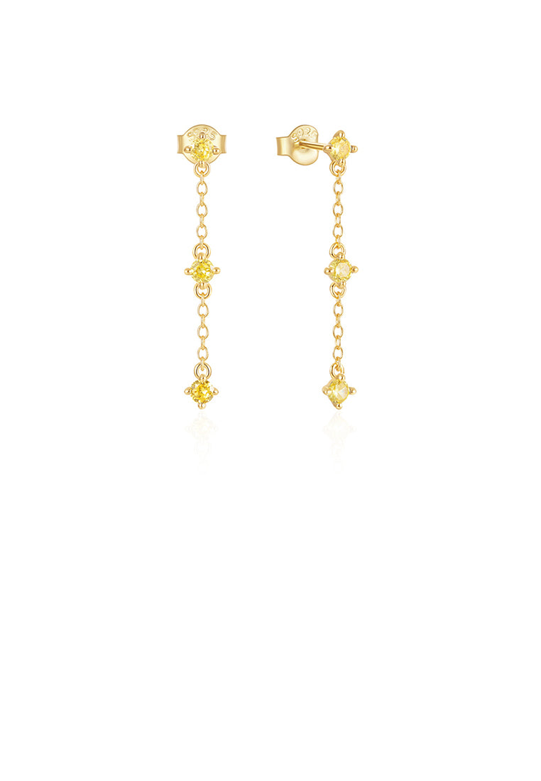 925 Sterling Silver Plated Gold Simple Fashion Geometric Tassel Earrings with Yellow Cubic Zirconia - Luxurious Look