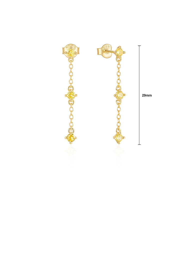 925 Sterling Silver Plated Gold Simple Fashion Geometric Tassel Earrings with Yellow Cubic Zirconia - Luxurious Look