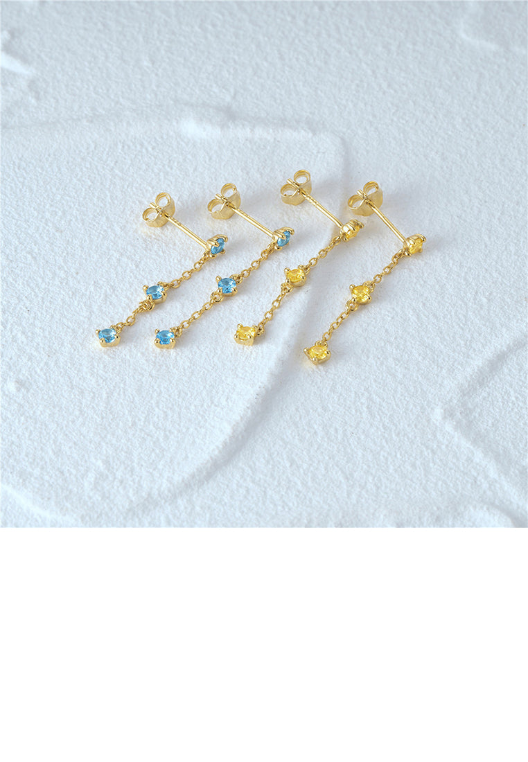 925 Sterling Silver Plated Gold Simple Fashion Geometric Tassel Earrings with Yellow Cubic Zirconia - Luxurious Look