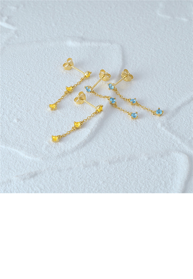 925 Sterling Silver Plated Gold Simple Fashion Geometric Tassel Earrings with Yellow Cubic Zirconia - Luxurious Look