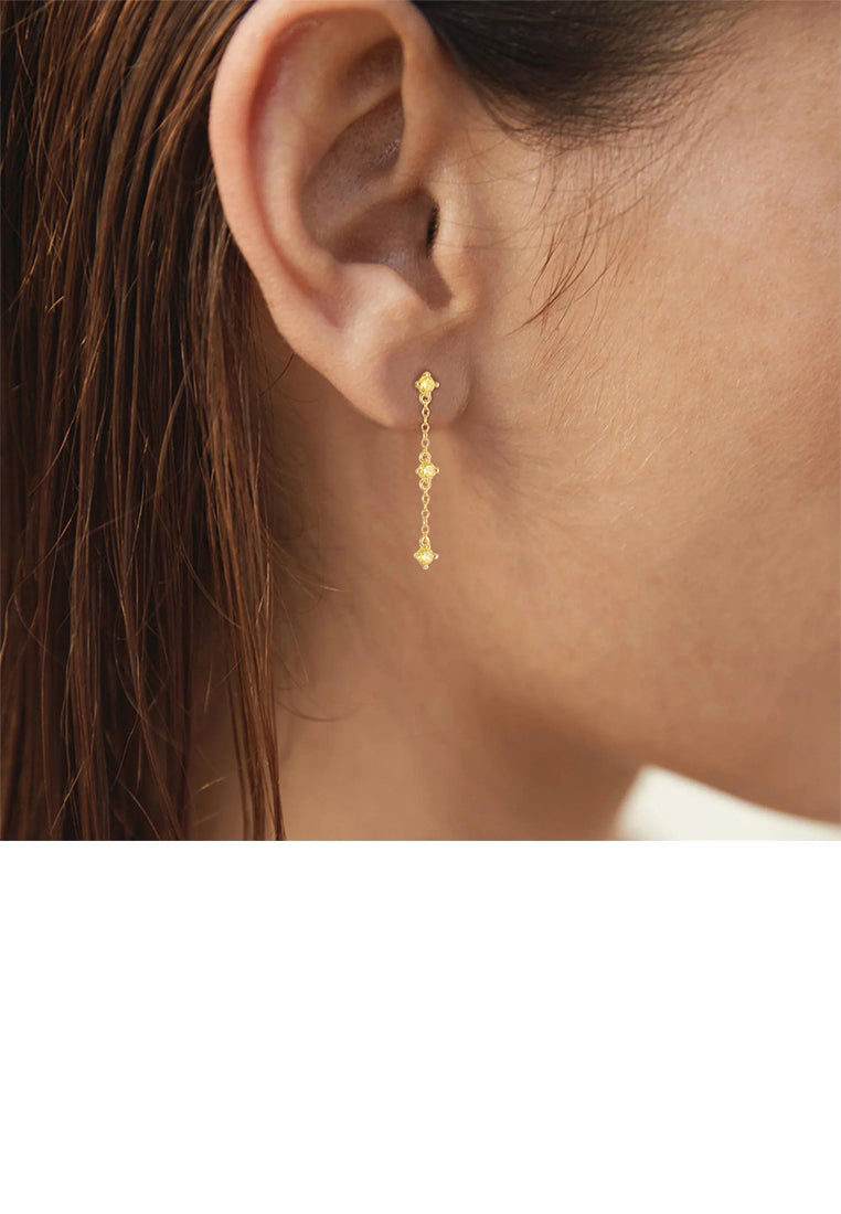 925 Sterling Silver Plated Gold Simple Fashion Geometric Tassel Earrings with Yellow Cubic Zirconia - Luxurious Look