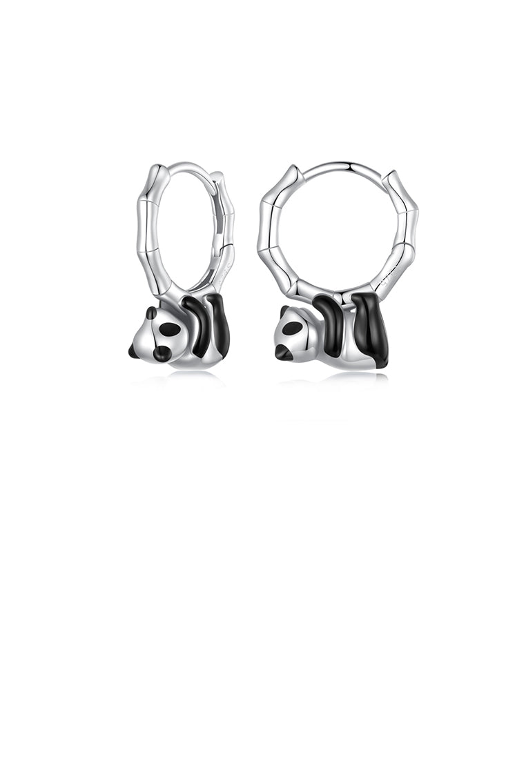 925 Sterling Silver Simple Cute Panda Bamboo Earrings