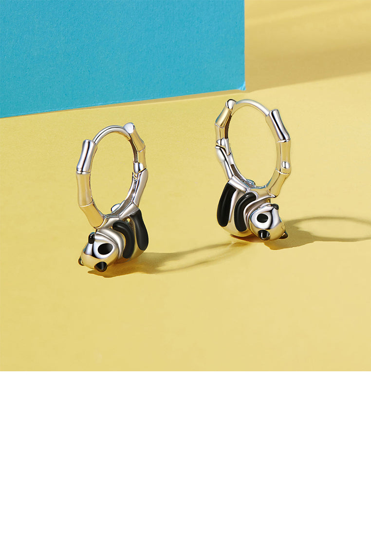 925 Sterling Silver Simple Cute Panda Bamboo Earrings