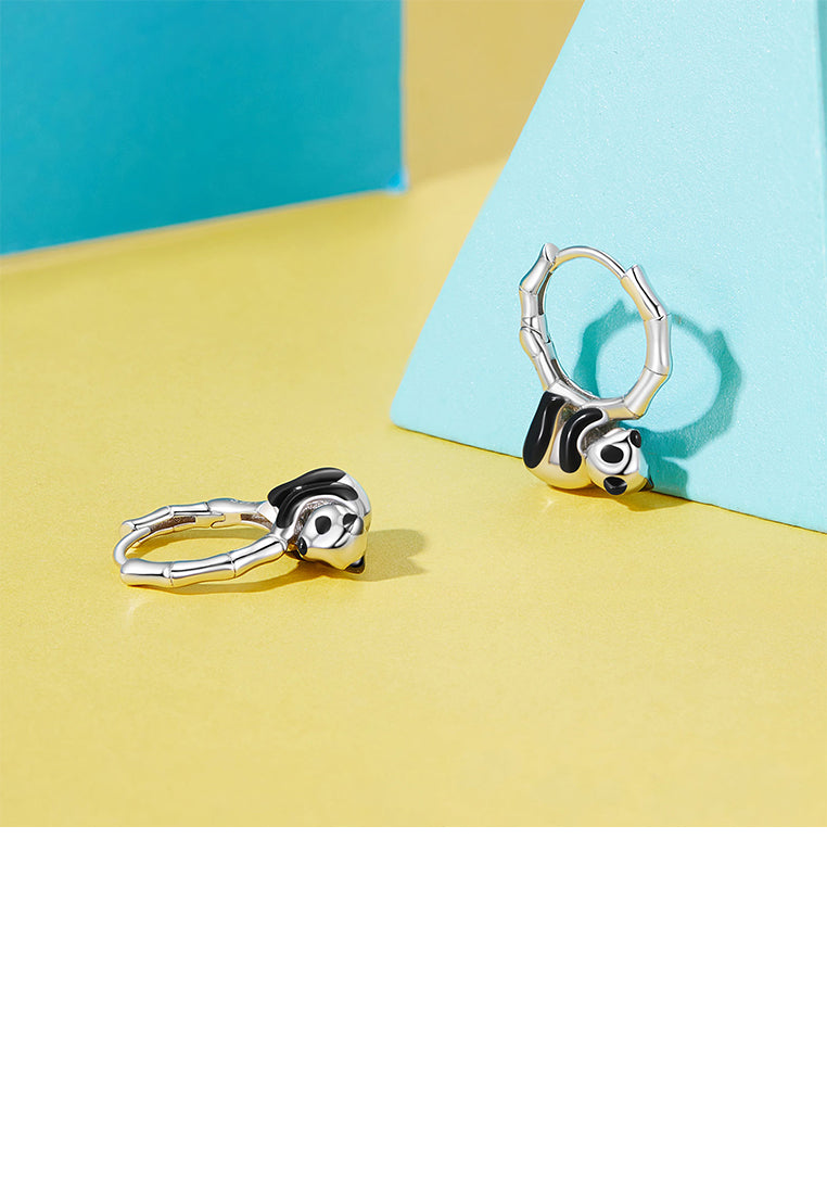 925 Sterling Silver Simple Cute Panda Bamboo Earrings