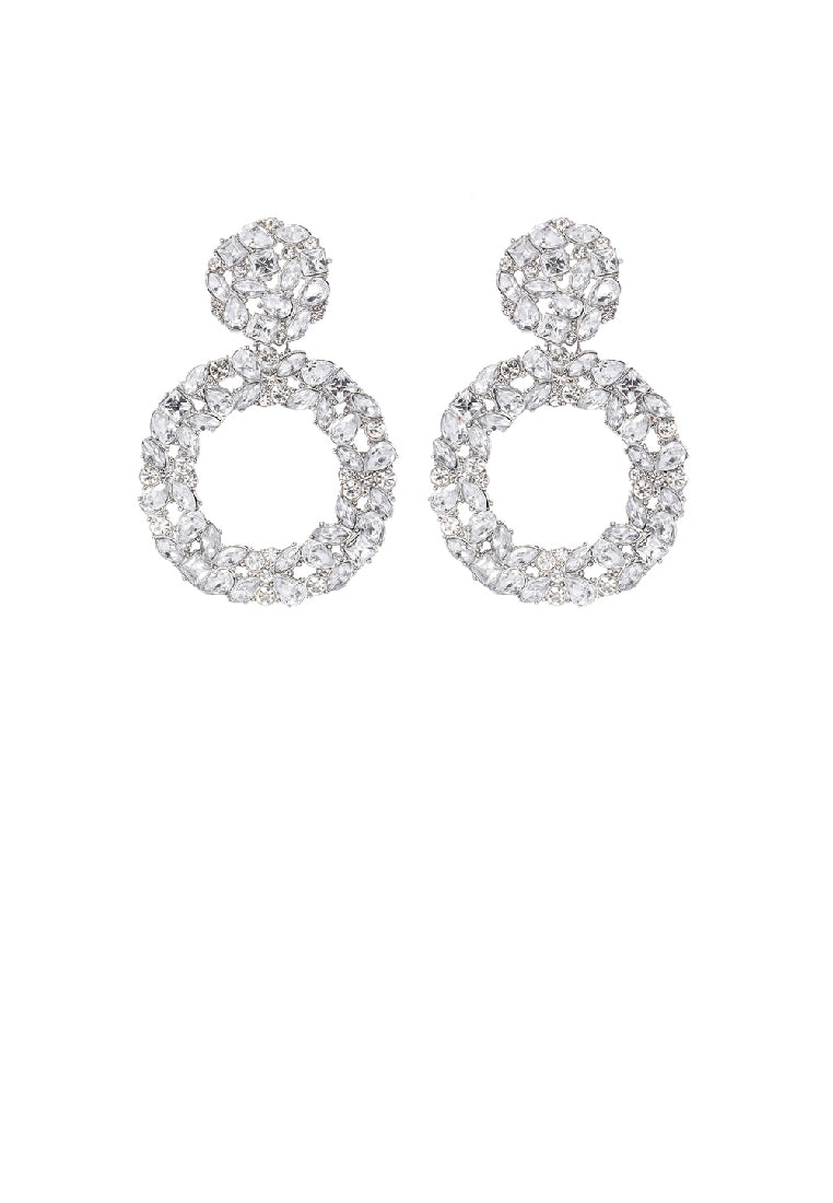 Fashion and Elegant Plated Gold Geometric Round Earrings with White Cubic Zirconia - Luxurious Look