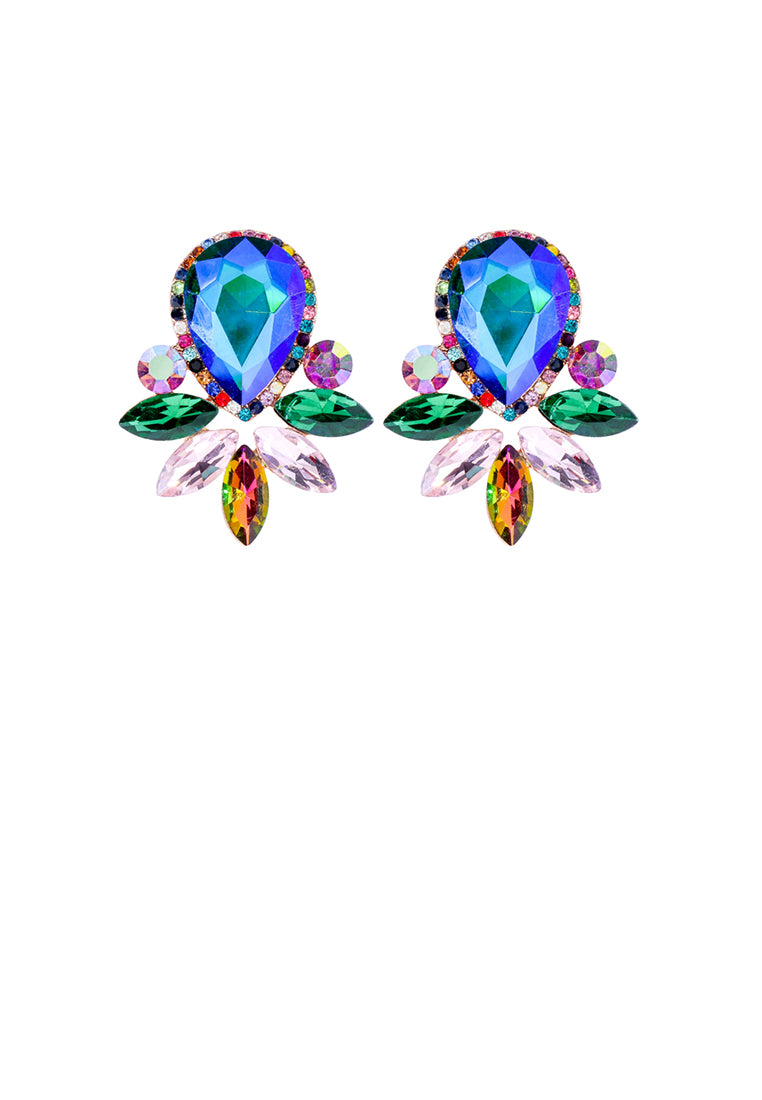 Fashion Brilliant Plated Gold Floral Stud Earrings with Blue Cubic Zirconia - Luxurious Look