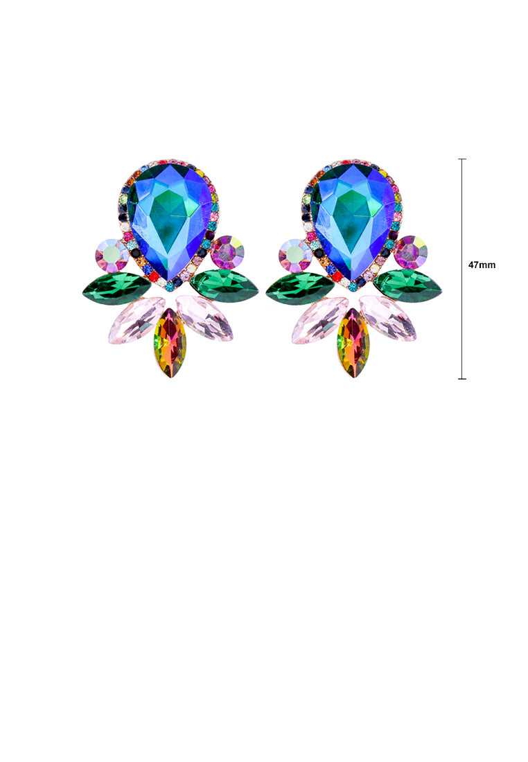 Fashion Brilliant Plated Gold Floral Stud Earrings with Blue Cubic Zirconia - Luxurious Look