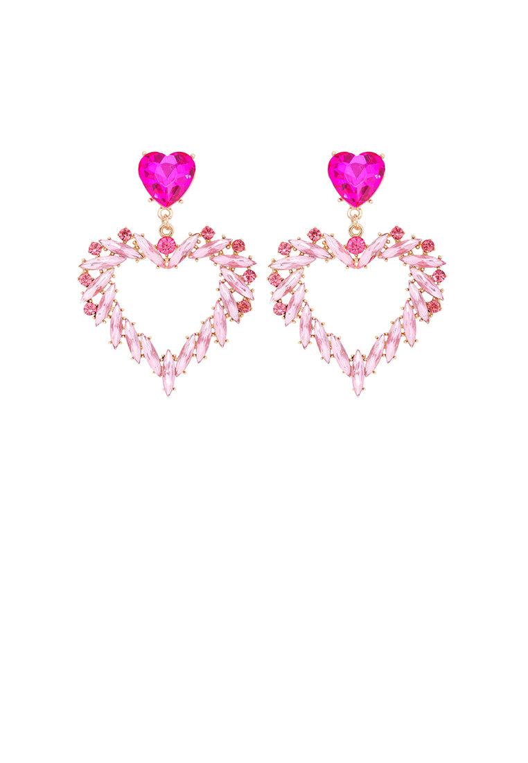 Fashion and Simple Plated Gold Hollow Heart Earrings with Pink Cubic Zirconia - Luxurious Look - Vibrant Color