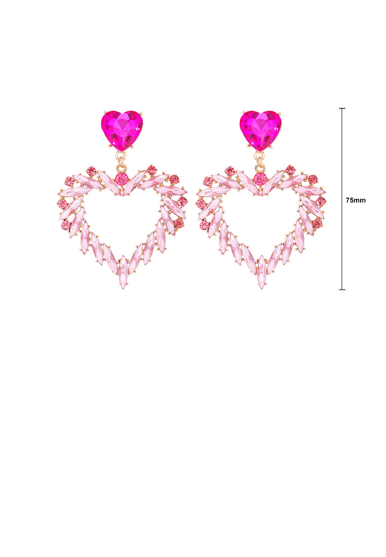 Fashion and Simple Plated Gold Hollow Heart Earrings with Pink Cubic Zirconia - Luxurious Look - Vibrant Color