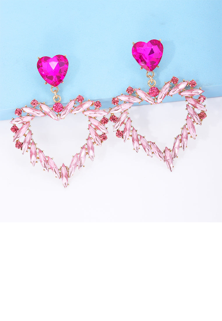 Fashion and Simple Plated Gold Hollow Heart Earrings with Pink Cubic Zirconia - Luxurious Look - Vibrant Color