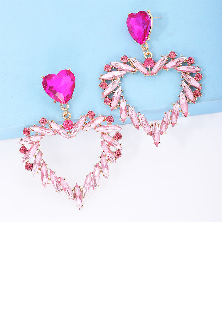 Fashion and Simple Plated Gold Hollow Heart Earrings with Pink Cubic Zirconia - Luxurious Look - Vibrant Color