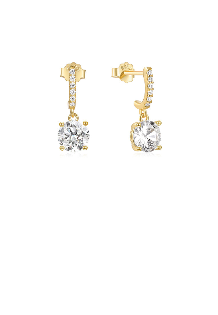 925 Sterling Silver Plated Gold Fashion Simple Geometric Round Cubic Zirconia Earrings - Luxurious Look