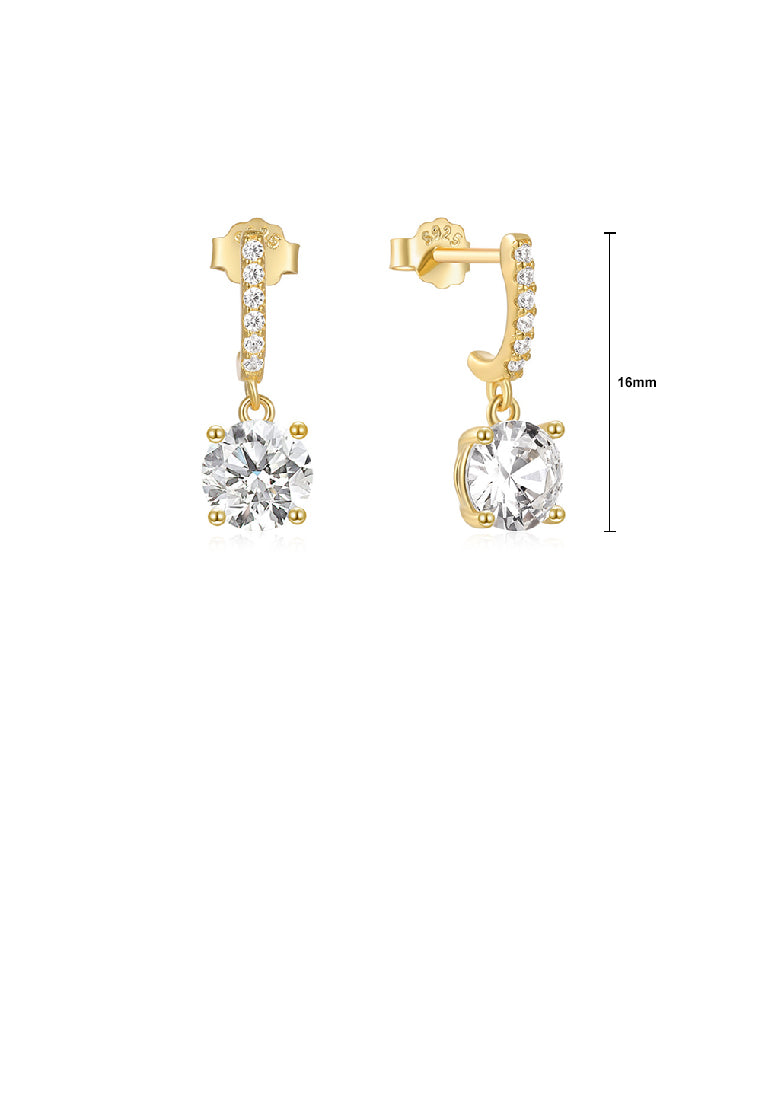 925 Sterling Silver Plated Gold Fashion Simple Geometric Round Cubic Zirconia Earrings - Luxurious Look