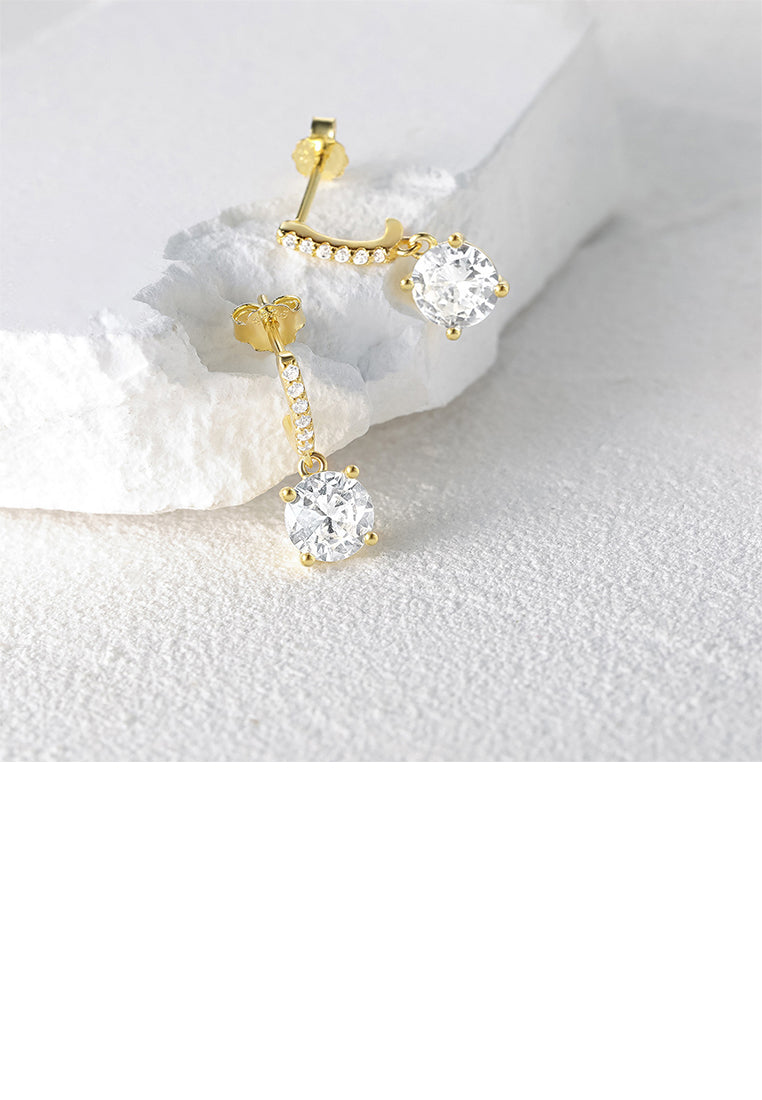 925 Sterling Silver Plated Gold Fashion Simple Geometric Round Cubic Zirconia Earrings - Luxurious Look