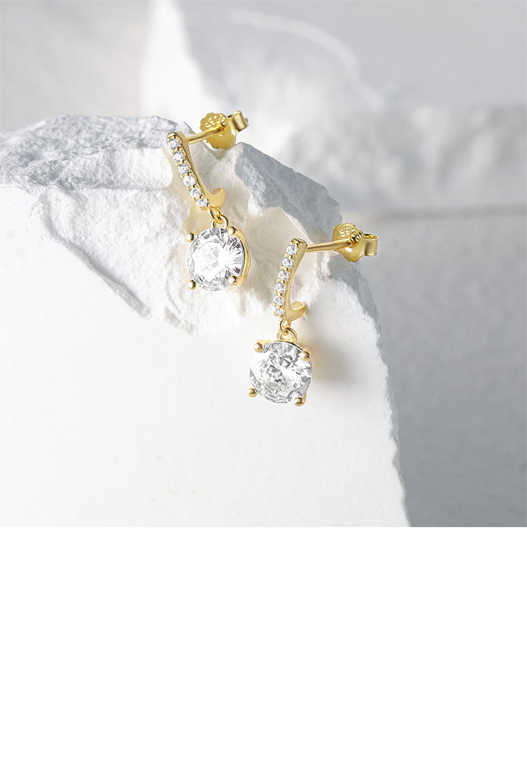 925 Sterling Silver Plated Gold Fashion Simple Geometric Round Cubic Zirconia Earrings - Luxurious Look