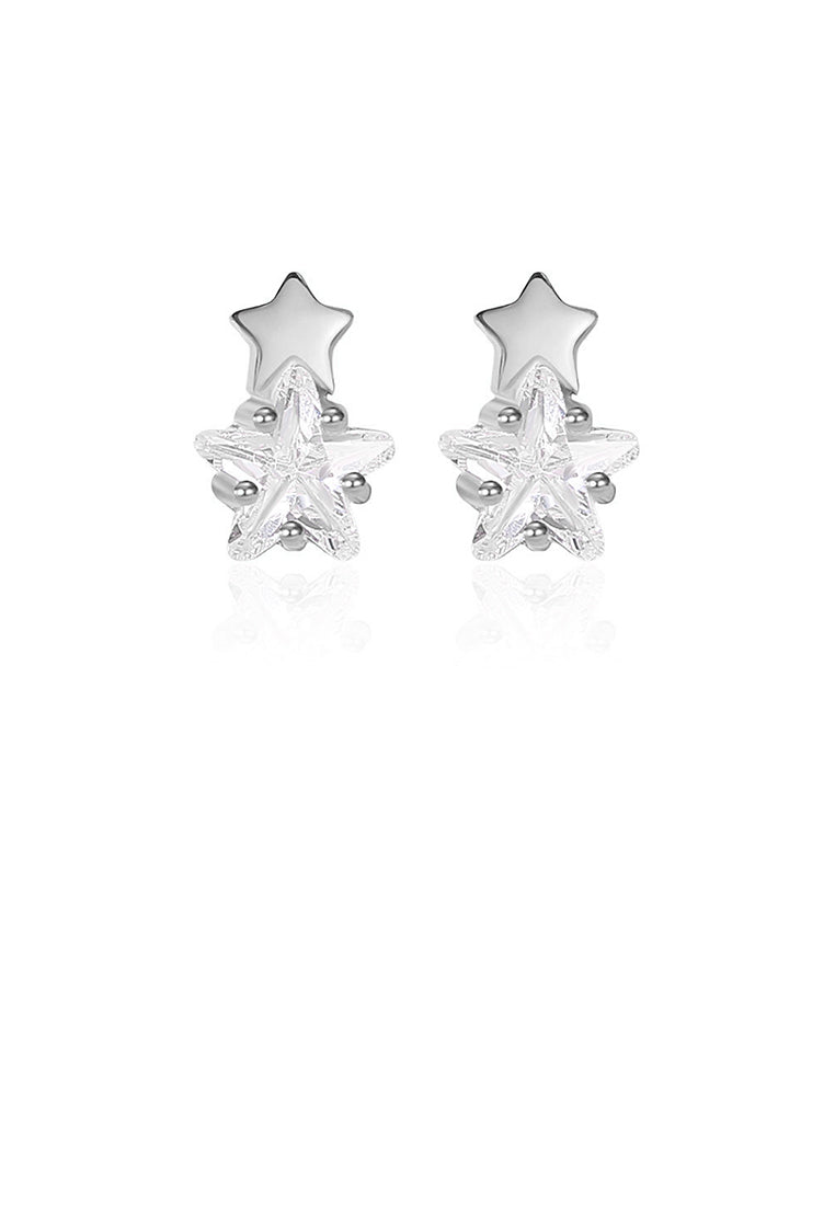 925 Sterling Silver Simple Cute Star Stud Earrings with Cubic Zirconia - Luxurious Look