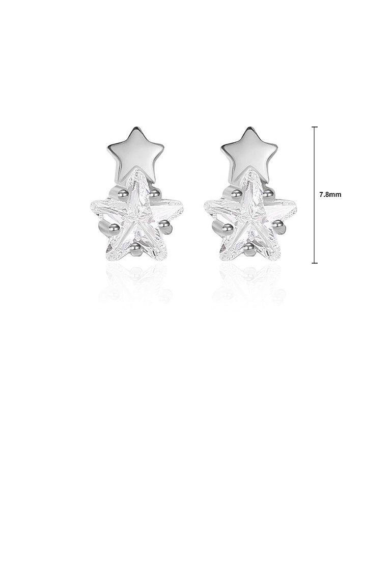 925 Sterling Silver Simple Cute Star Stud Earrings with Cubic Zirconia - Luxurious Look