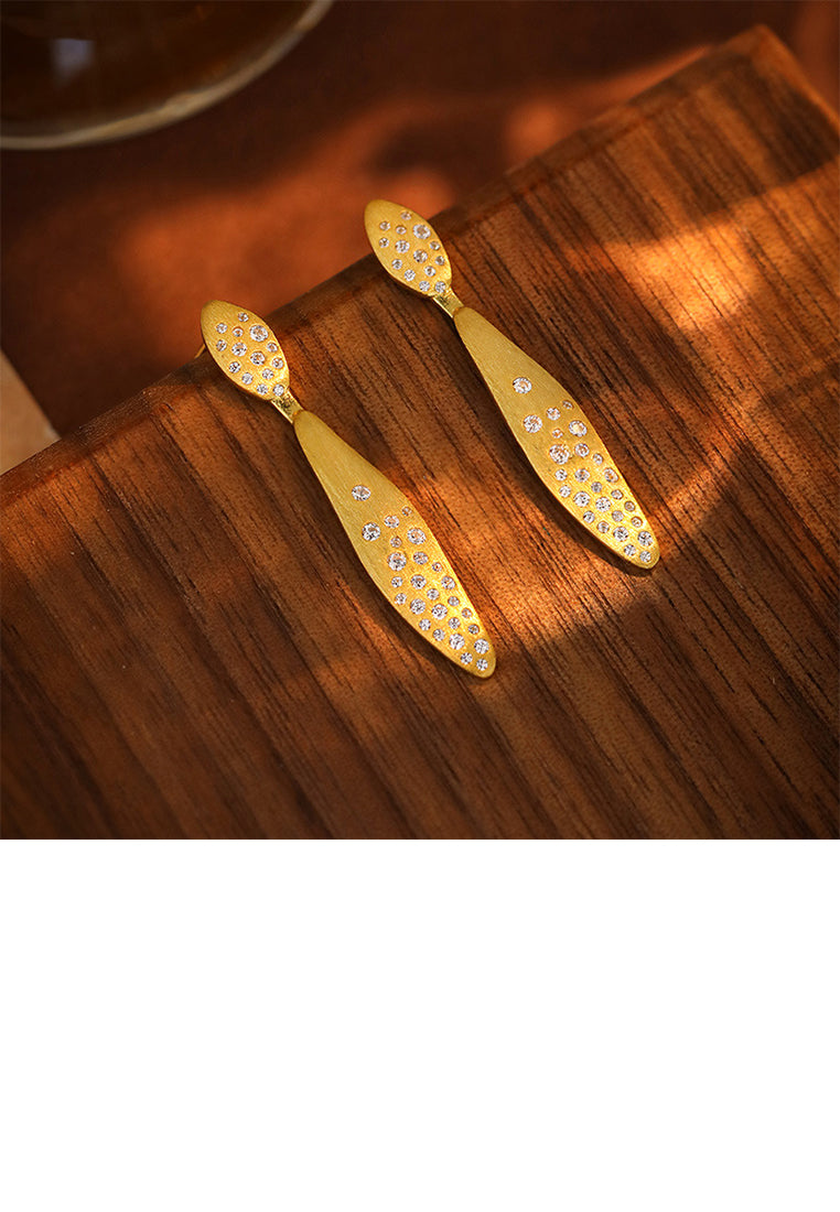 925 Sterling Silver Plated Gold Simple Personality Irregular Geometric Long Earrings with Cubic Zirconia - Luxurious Look