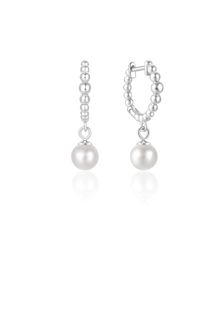 925 Sterling Silver Fashion and Elegant Geometric Round Bead Imitation Pearl Earrings - Luxurious Look