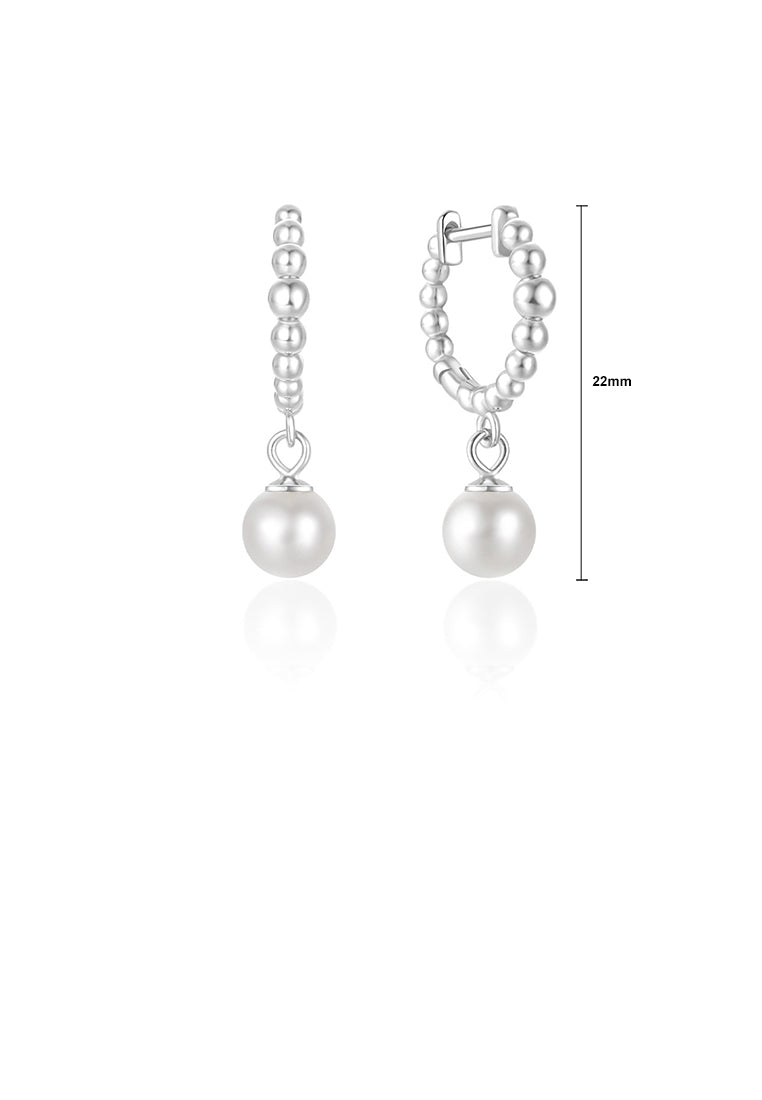 925 Sterling Silver Fashion and Elegant Geometric Round Bead Imitation Pearl Earrings - Luxurious Look