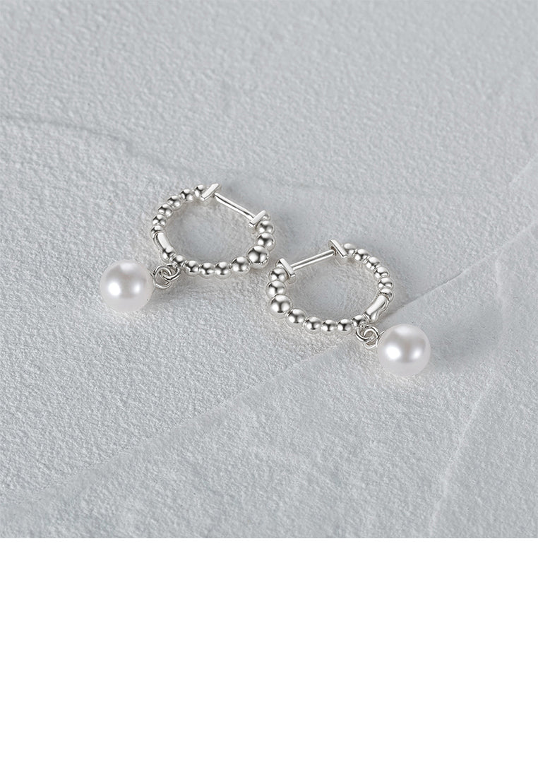 925 Sterling Silver Fashion and Elegant Geometric Round Bead Imitation Pearl Earrings - Luxurious Look