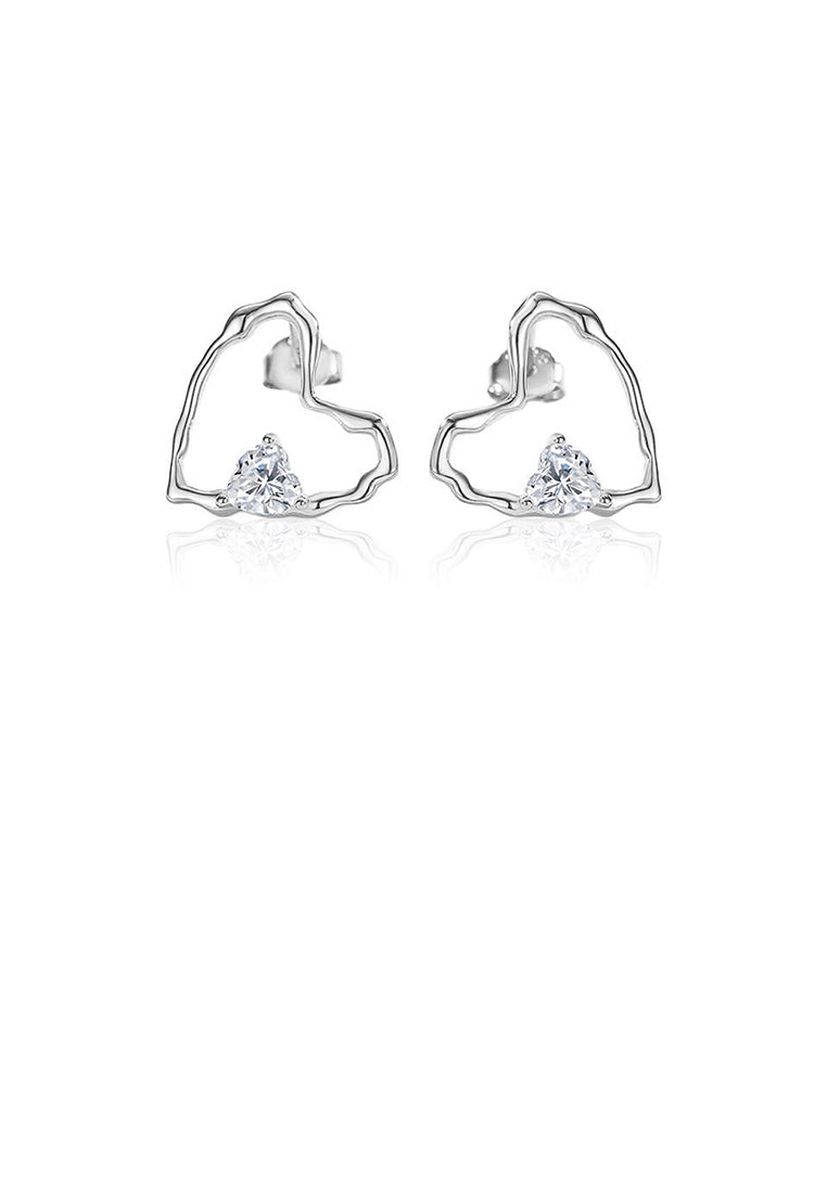925 Sterling Silver Simple and Fashion Hollow Irregular Heart-shaped Stud Earrings with Cubic Zirconia - Luxurious Look