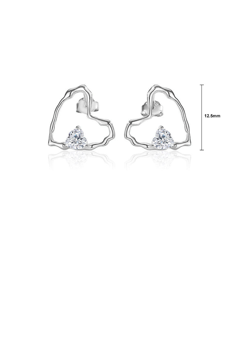 925 Sterling Silver Simple and Fashion Hollow Irregular Heart-shaped Stud Earrings with Cubic Zirconia - Luxurious Look