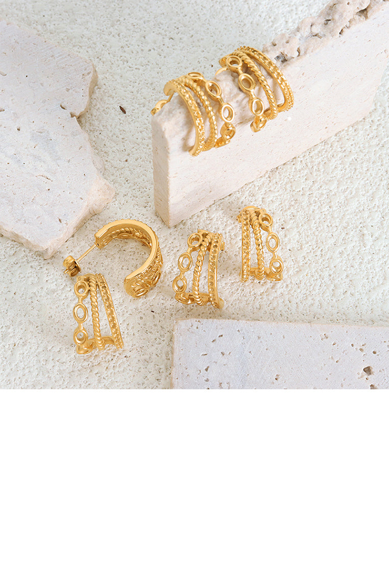 Fashion and Personalized Plated Gold 316L Stainless Steel Multi-layer C-shaped Geometric Stud Earrings