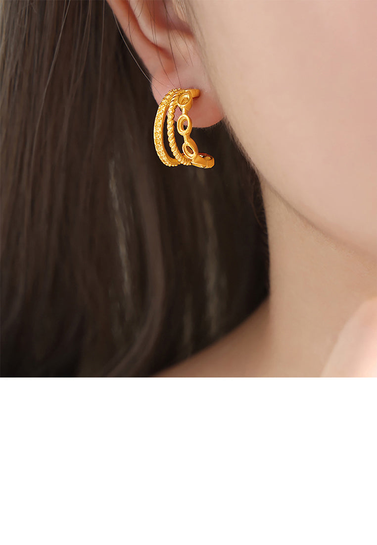 Fashion and Personalized Plated Gold 316L Stainless Steel Multi-layer C-shaped Geometric Stud Earrings