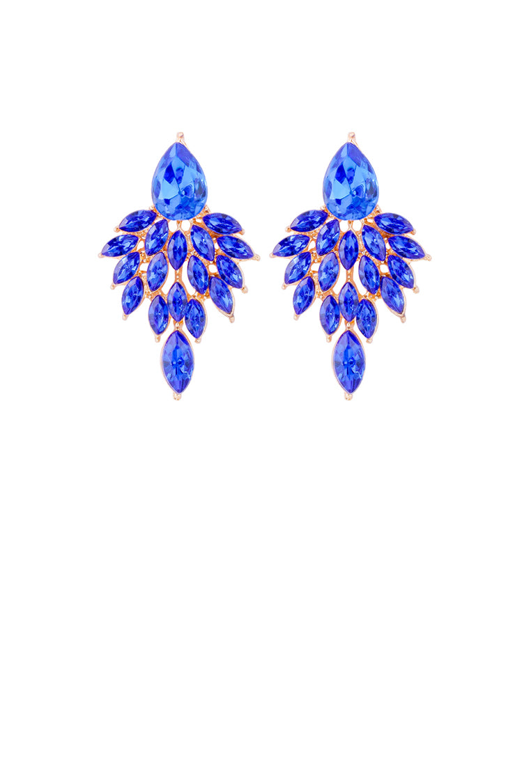 Elegant Brilliant Plated Gold Leaf Earrings with Blue Cubic Zirconia - Luxurious Look