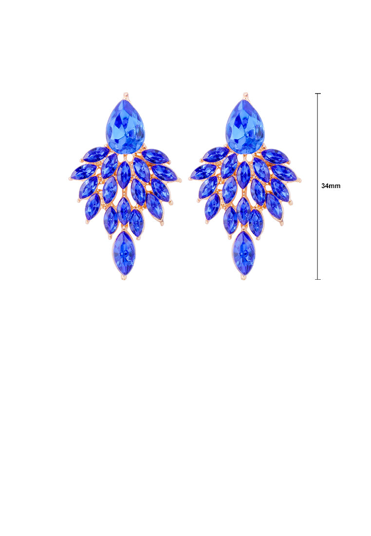 Elegant Brilliant Plated Gold Leaf Earrings with Blue Cubic Zirconia - Luxurious Look