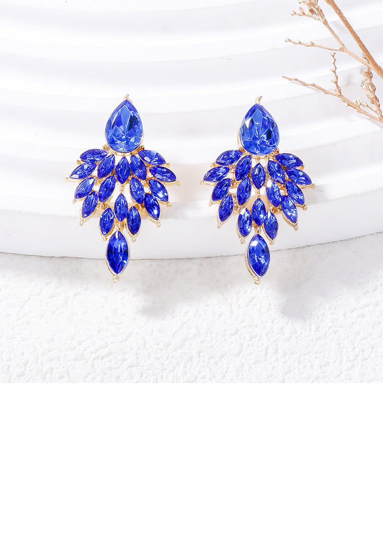 Elegant Brilliant Plated Gold Leaf Earrings with Blue Cubic Zirconia - Luxurious Look