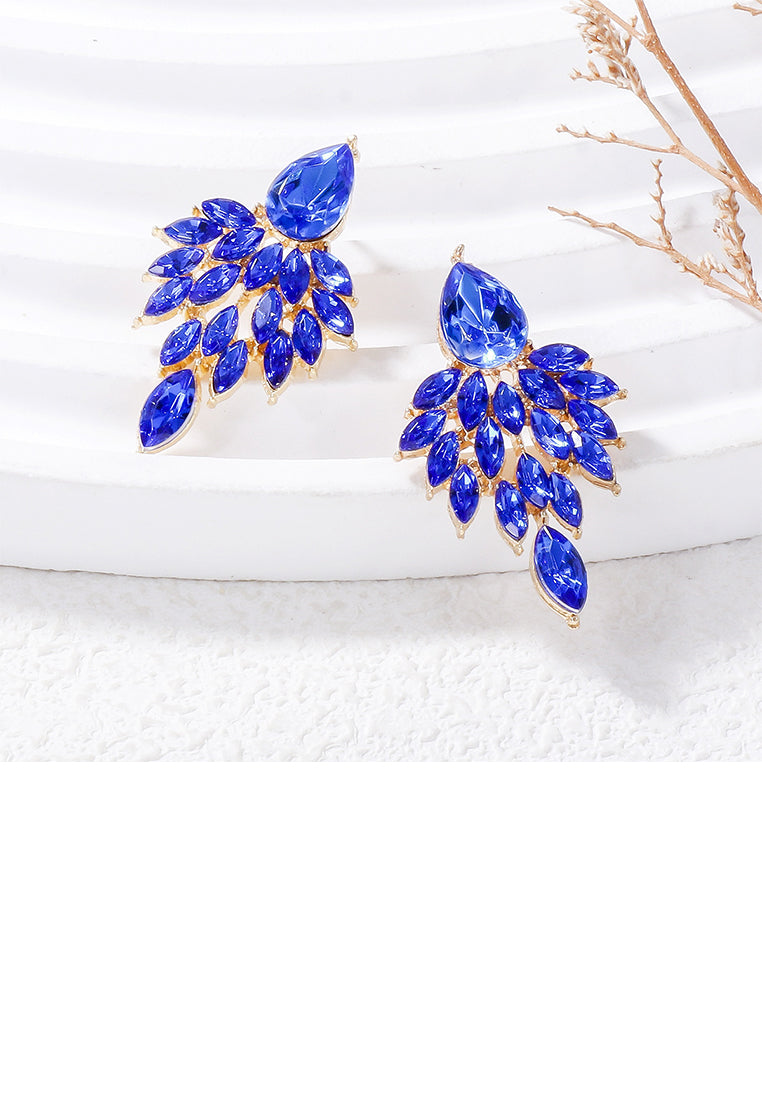 Elegant Brilliant Plated Gold Leaf Earrings with Blue Cubic Zirconia - Luxurious Look