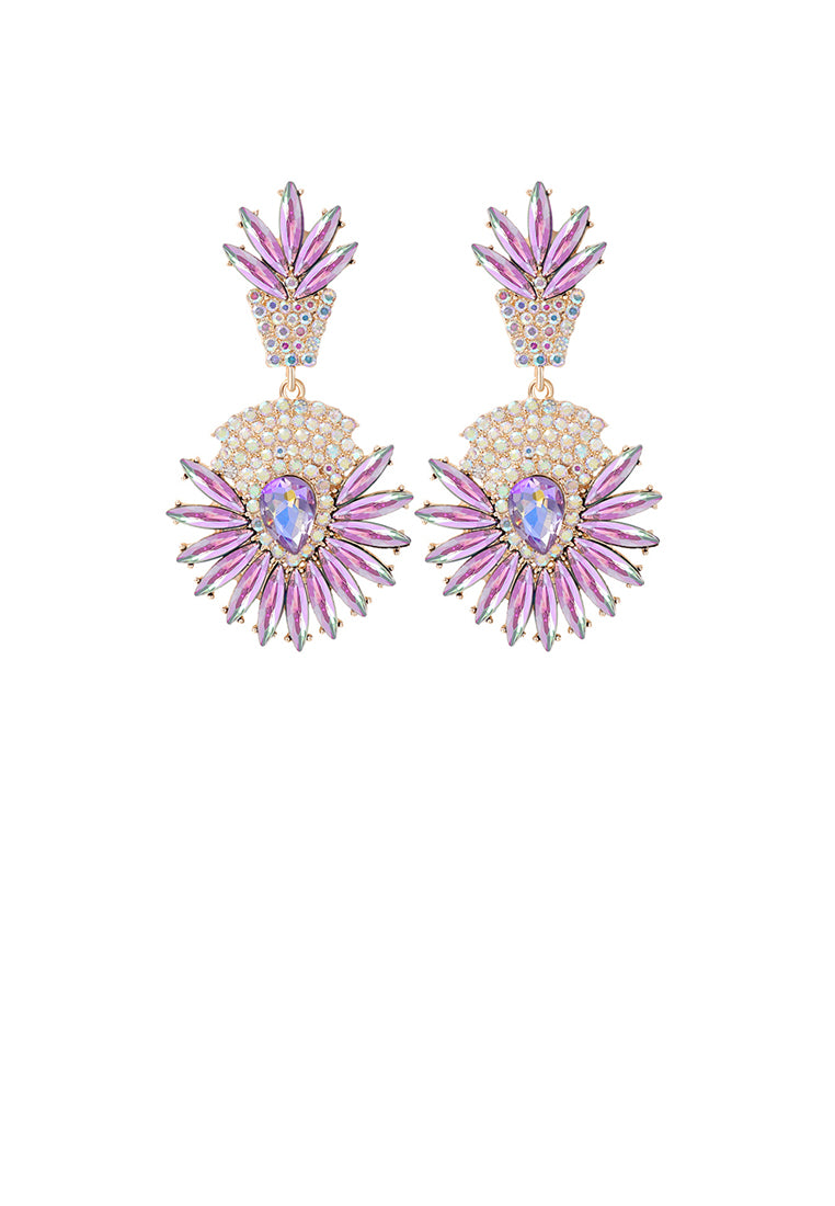 Fashion Brilliant Plated Gold Floral Geometric Round Earrings with Purple Cubic Zirconia - Luxurious Look