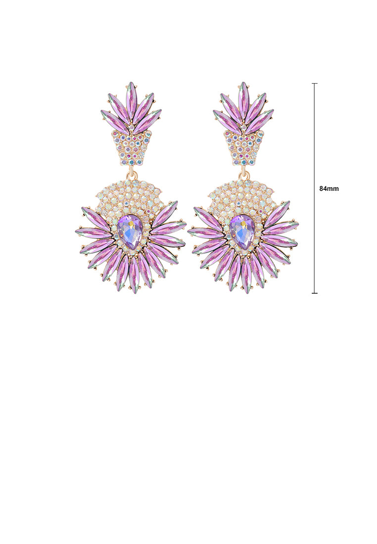 Fashion Brilliant Plated Gold Floral Geometric Round Earrings with Purple Cubic Zirconia - Luxurious Look