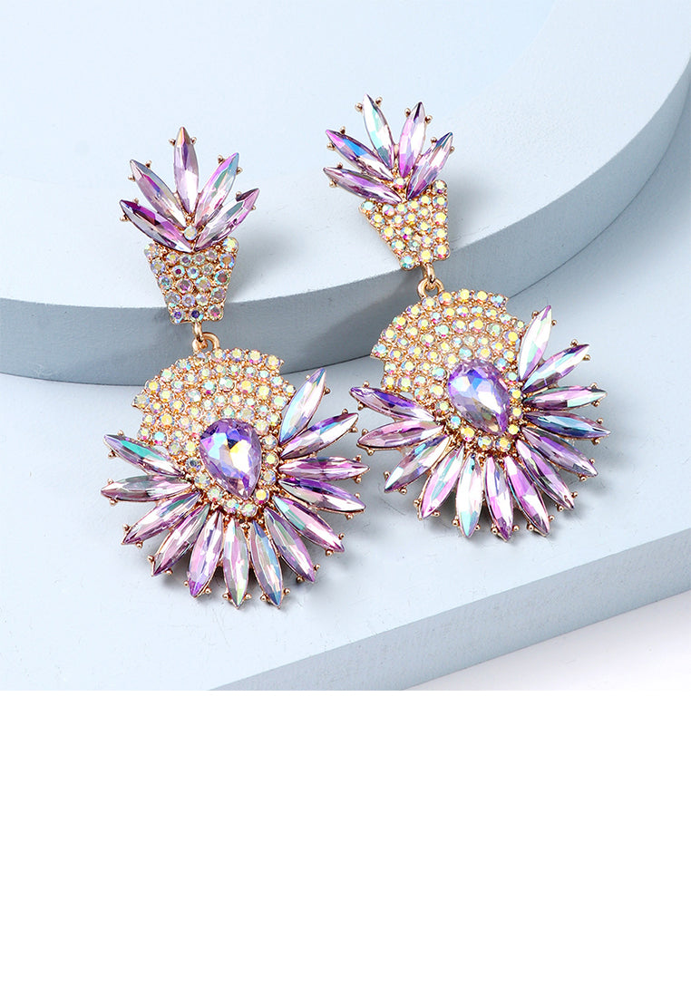 Fashion Brilliant Plated Gold Floral Geometric Round Earrings with Purple Cubic Zirconia - Luxurious Look