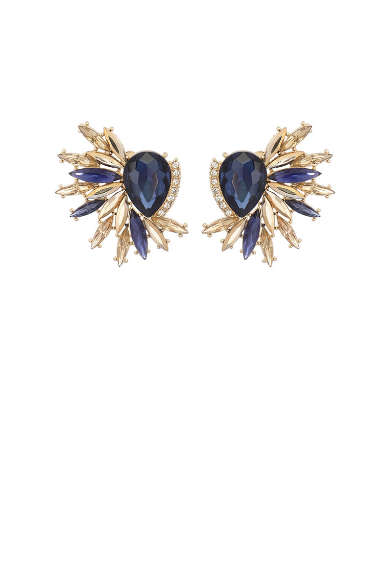 Fashion Temperament Plated Gold Floral Geometric Stud Earrings with Blue Cubic Zirconia - Luxurious Look