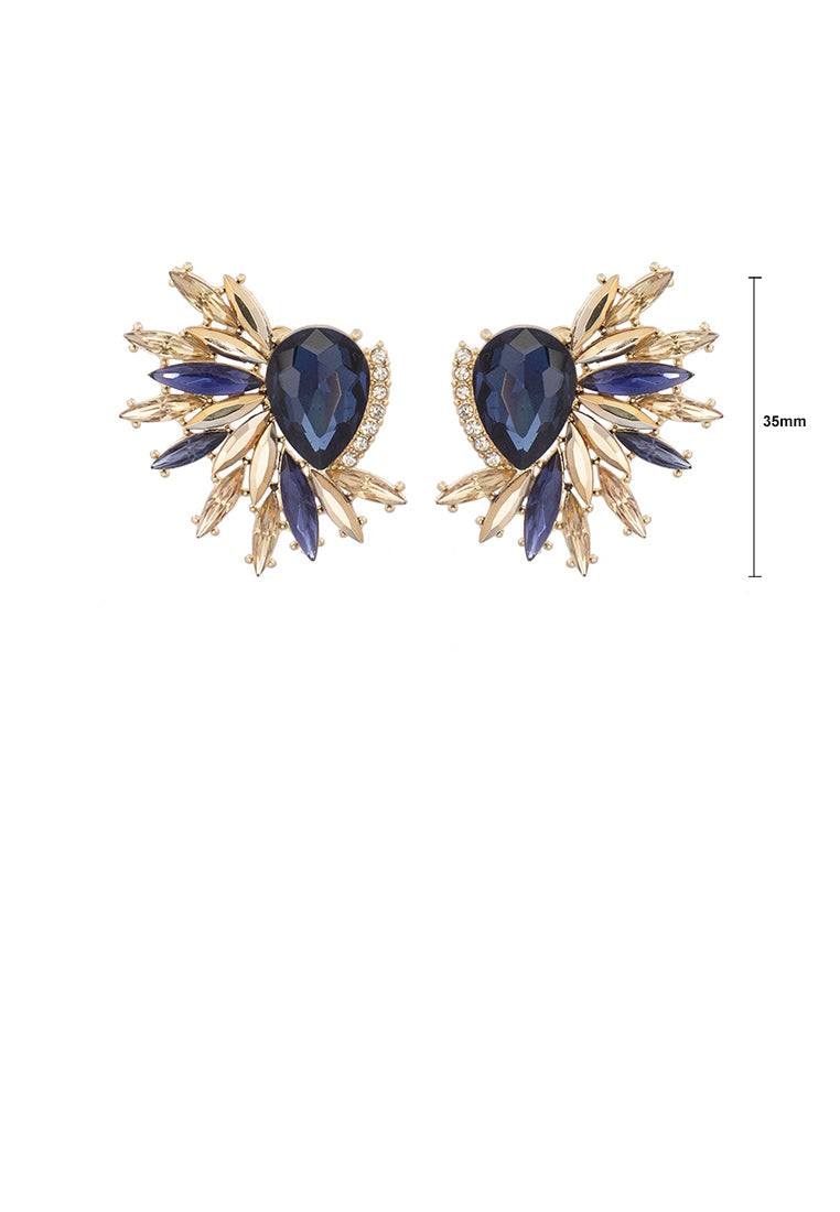 Fashion Temperament Plated Gold Floral Geometric Stud Earrings with Blue Cubic Zirconia - Luxurious Look