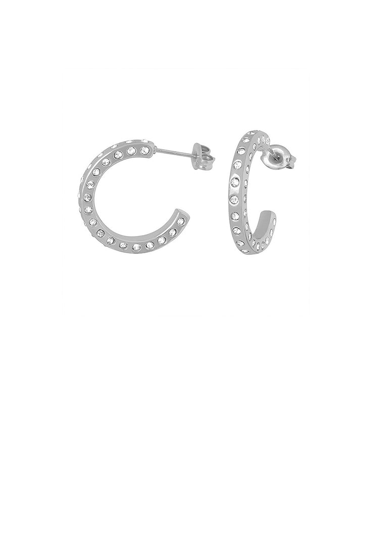 Fashion and Simple 316L Stainless Steel C-shaped Geometric Stud Earrings with Cubic Zirconia - Luxurious Look