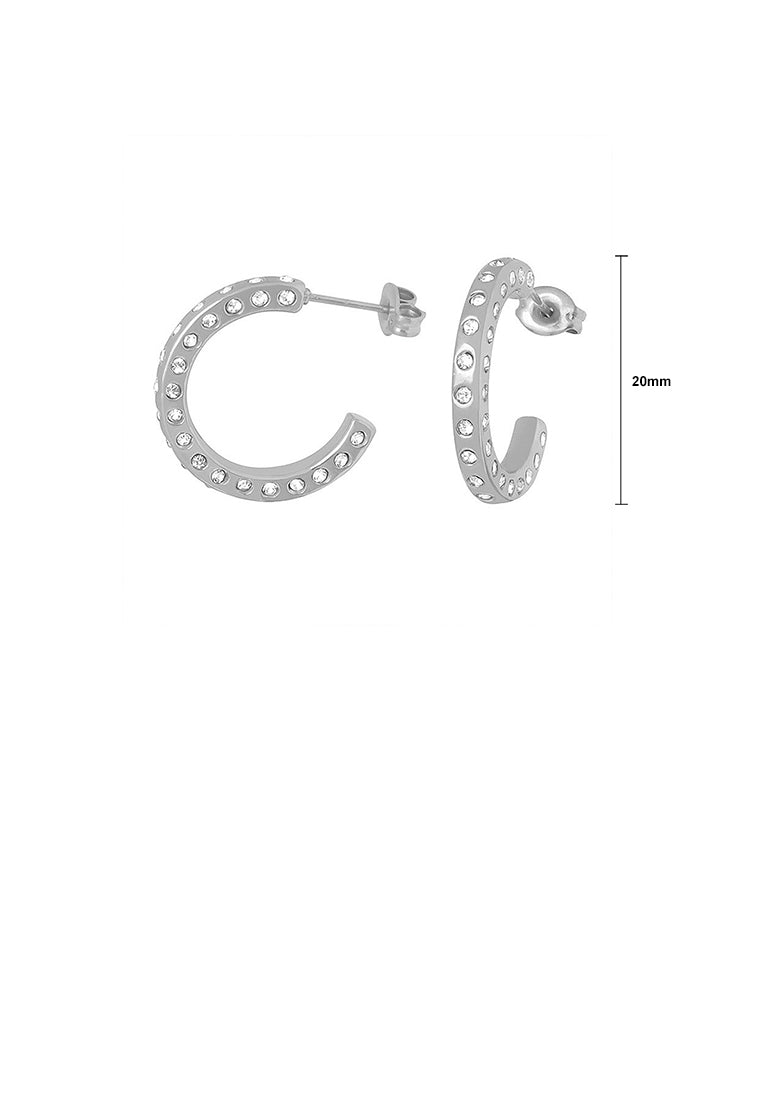 Fashion and Simple 316L Stainless Steel C-shaped Geometric Stud Earrings with Cubic Zirconia - Luxurious Look