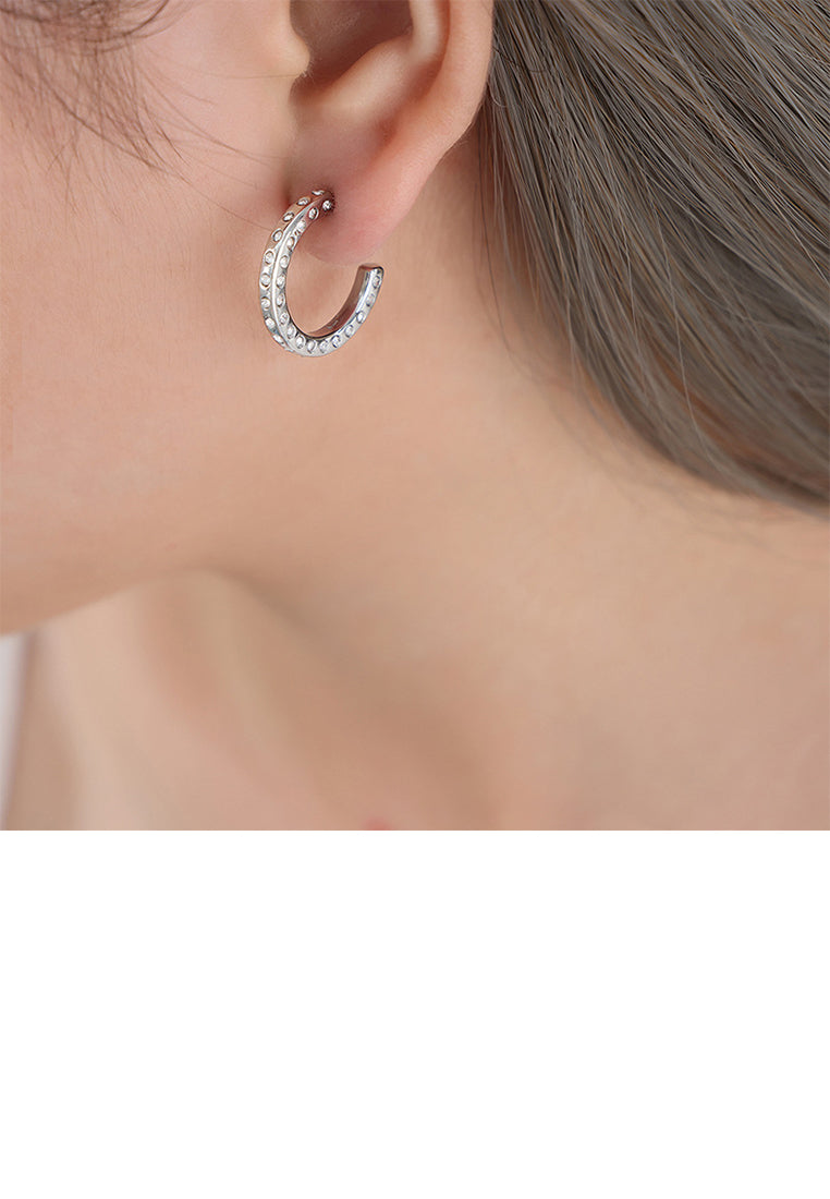 Fashion and Simple 316L Stainless Steel C-shaped Geometric Stud Earrings with Cubic Zirconia - Luxurious Look