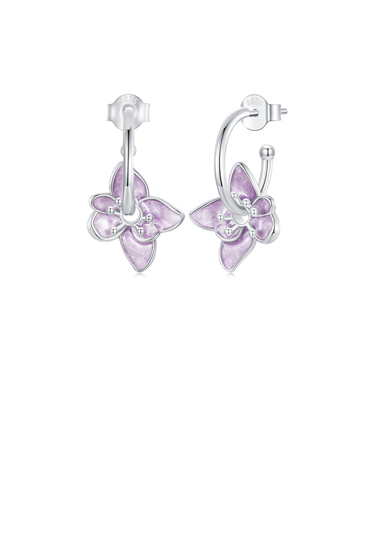 925 Sterling Silver Fashion and Elegant Enamel Purple Flower Earrings